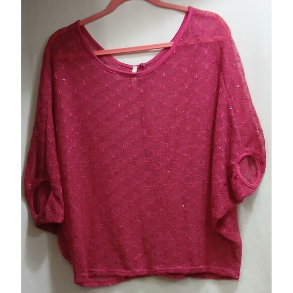 Sweet Pea Tops - Sweet Pea Maternity Size Medium Polyester Stretch S/S Pullover Peep Holes Pink